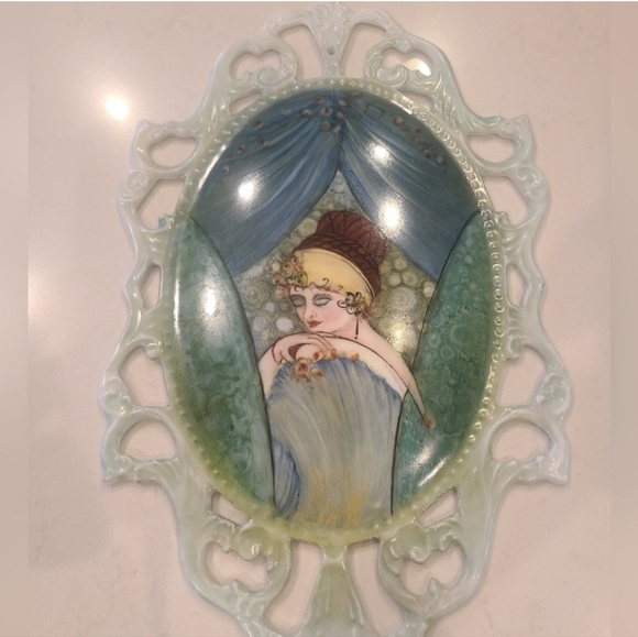 Vintage Other - Vintage Antique Art Deco Lady Hanging Ceramic Art Appliqué